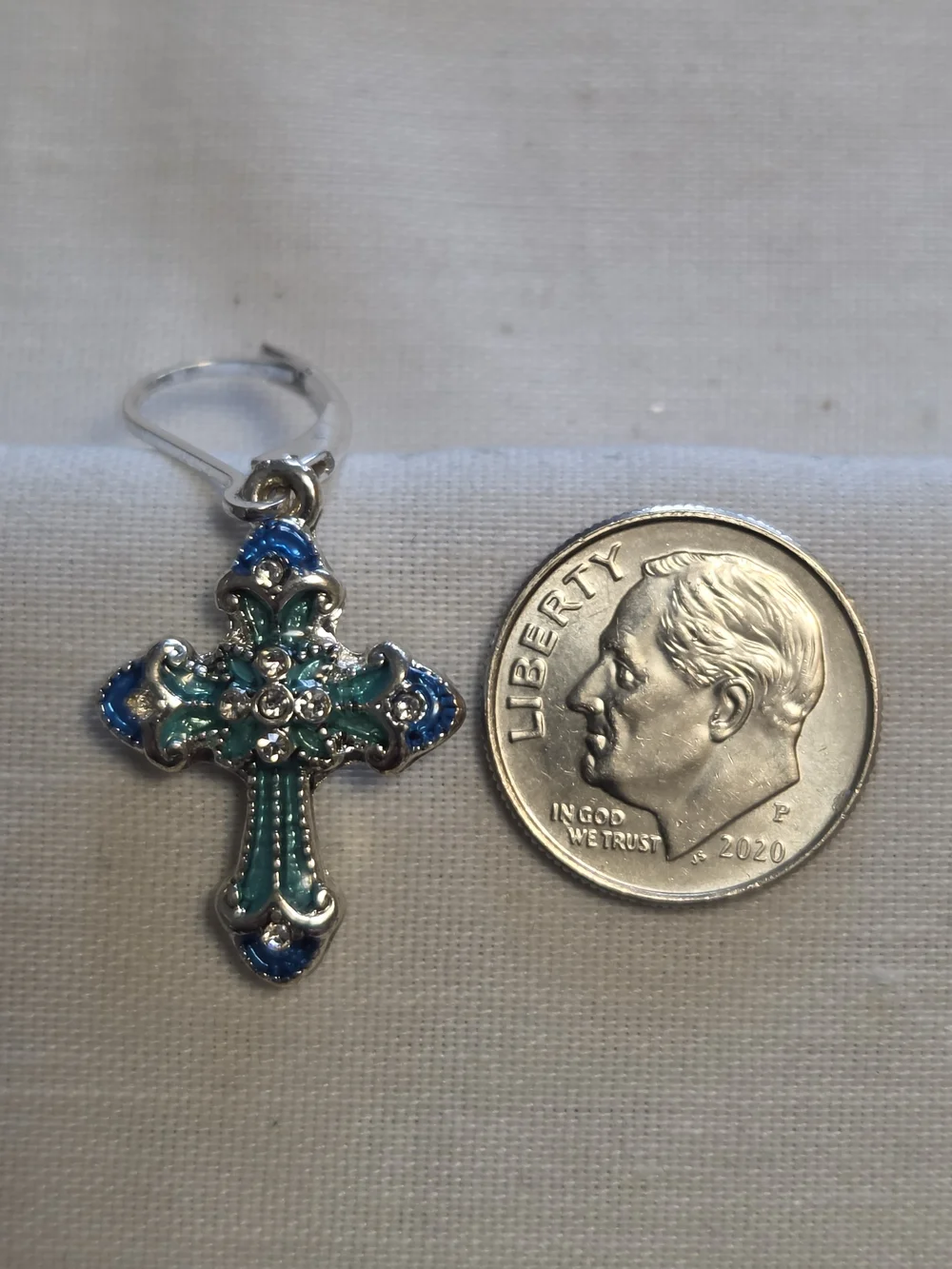 Unsigned Napier Silver-Tone Teal & Blue Cross Drop Earrings